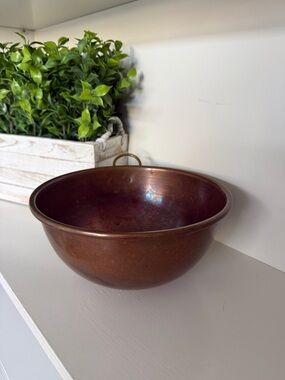 Large Rustic Copper Mixing Bowl - Deep Brown Copper Tone